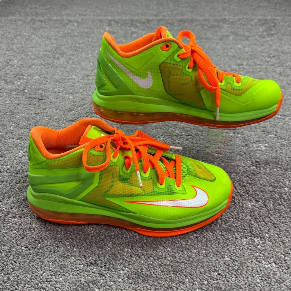 Nike LeBron XI 11 Low GS 5.5Y Electric Green Orange Basketball Shoes 644534-300